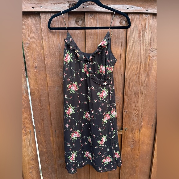 Vintage 90s Y2K brown floral wrap dress - Picture 1 of 10